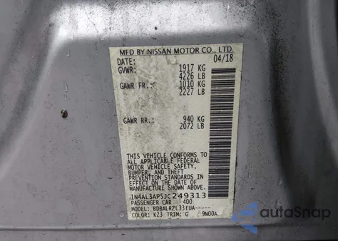 2018 Nissan Altima 2.5 Sl from USA, damaged, VIN 1N4AL3AP5JC249313